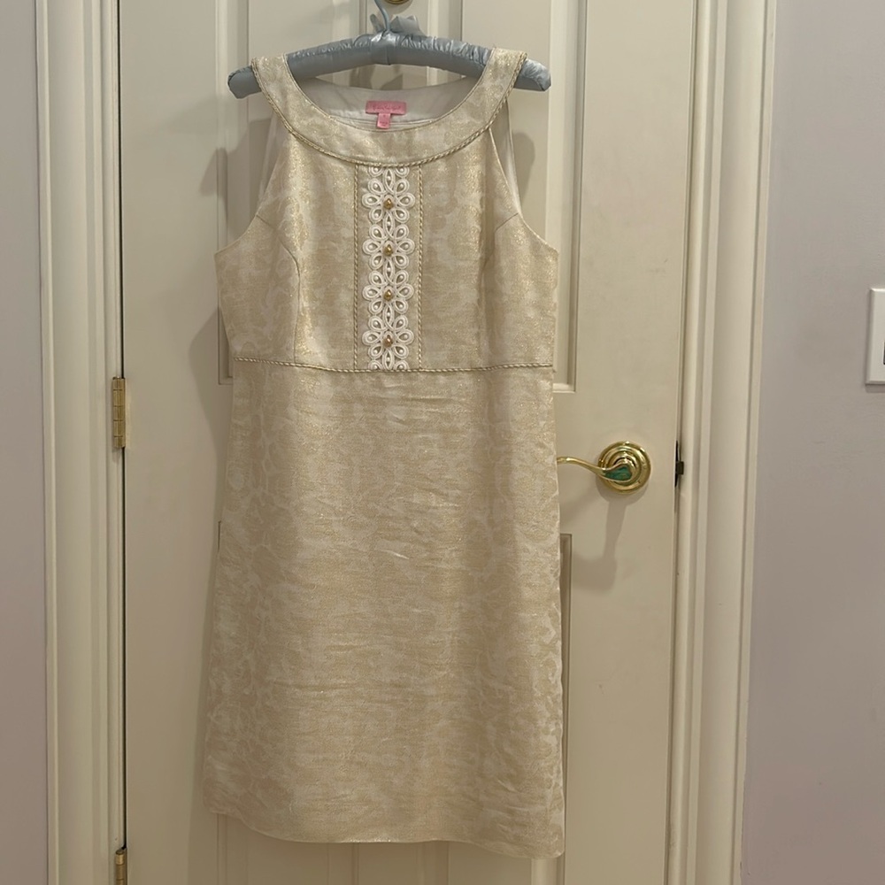 Lilly Pulitzer gold metallic damask dress